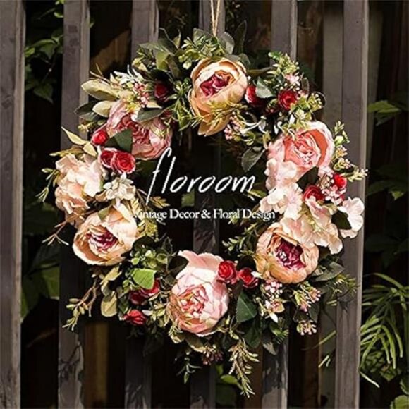Floral Wreath,Artificial Peony Wreath,15''-16'' Front Door Decorations WallDecor - Picture 8 of 16